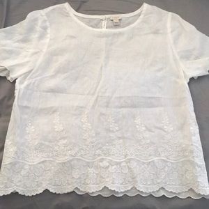 J Crew Factory Scalloped Embroidered Linen Top